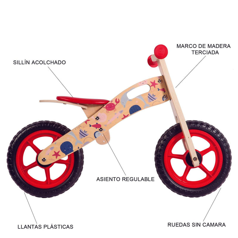 Balance Bike Bicicleta de Equilibrio Madera Océano Rojo, Bebesit - KIDSCLUB Tienda ONLINE