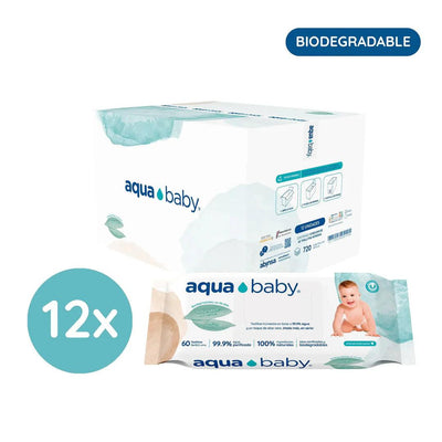 Caja de 12 Bolsas de 60 Toallitas Húmedas Biodegradables, Aqua Baby - KIDSCLUB Tienda ONLINE