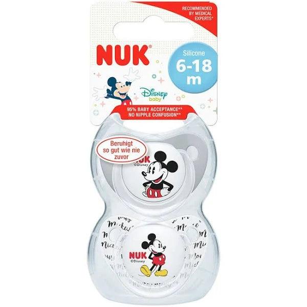 Chupetes NUK PACK 2 UNIDADES ETAPA 2 (6-18 MESES) + Clip / Cadena ROJA Disney Mickey Minnie - KIDSCLUB Tienda ONLINE