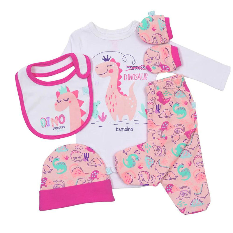 Set 5 Piezas Baby Gift Bambino Creations Dinosaurio Fucsia - KIDSCLUB Tienda ONLINE